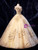 Champagne Gold Tulle Sequins Appliques Quinceanera Dress