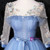 Blue Tulle Short Sleeve Appliques Pleats Quinceanera Dress