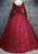 Burgundy Tulle Long Sleeve Beading Quinceanera Dress