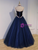 Navy Blue Tulle V-neck Pearls Quinceanera Dress