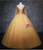 Gold Tulle Long Sleeve Beading Quinceanera Dress