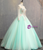 Green Tulle Long Sleeve Backless Appliques Quinceanera Dress