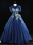 Navy Blue Tulle Embroidery Appliques Quinceanera Dress