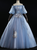 Blue Tulle Puff Sleeve Appliques Quinceanera Dress