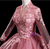 Pink Tulle Appliques V-neck Long Sleeve Quinceanera Dress