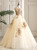 Champagne Tulle Appliques Backless Quinceanera Dress