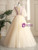 Champagne Tulle Appliques Flying Sleeve Quinceanera Dress