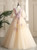 Champagne Tulle Appliques Flying Sleeve Quinceanera Dress