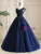 Navy Blur Tulle Appliques Beading Quinceanera Dress