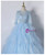 Blue Tulle Appliques Short Sleeve Quinceanera Dress