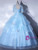 Blue Tulle Appliques Backless Quinceanera Dress
