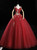 Dark Red Tulle V-neck Appliques Quinceanera Dress