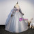 Gray Blue Long Sleeve Straps Appliques Quinceanera Dress