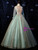 Green Tulle Appliques  Long Sleeve Beading Quinceanera Dress