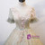 Gray Green Tulle Pink Appliques Short Sleeve Quinceanera Dress