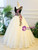 Champagne Tulle Lace V-neck Appliques Quinceanera Dress