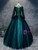 Green Tulle Long Sleeve Appliques Crystal Quinceanera Dress