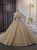 Champagne Tulle Sequins High Neck Long Sleeve Wedding Dress