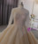 Champagne Tulle Sequins High Neck Long Sleeve Wedding Dress