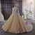 Champagne Tulle Sequins High Neck Long Sleeve Wedding Dress