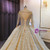 Long Sleeve Beading Sequins Backless Wedding Dress