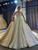 Long Sleeve Sequins Pearls Backless Wedding Dress
