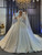 White Tulle Sequins Pearls Long Sleeve V-neck Wedding Dress