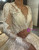 Champagne Sequins Beading V-neck Long Sleeve Wedding Dress