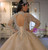 Tulle Sequins High Neck Backless Long Sleeve Wedding Dress