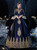 Navy Blue Satin Long Sleeve Victorian Antonietta Dress