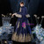 Navy Blue Satin Long Sleeve Victorian Antonietta Dress