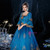 Royal Blue Square Long Sleeve Baroque Dress