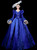 Royal Blue Satin Sequins Long Sleeve Rococo Dress