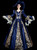 Navy Blue Satin Gold Sequins Long Sleeve Rococo Dress
