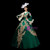 Green Satin Appliques V-neck Rococo Baroque Dress