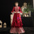 Burgundy Satin Lace Long Sleeve Victorian Vintage Dress