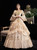 Champagne Satin Long Sleeve Sequins Appliques Victorian Dress