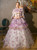 Purple Tulle Print Short Sleeve Ruffles Vintage Dress