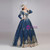 Blue Long Sleeve Appliquaes V-neck Vintage Rococo Dress