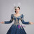 Blue Long Sleeve Appliquaes V-neck Vintage Rococo Dress