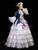White Satin Long Sleeve Pink Appliques Victorian Rococo Dress