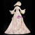 Pink Satin Long Sleeve Appliques Victorian Dress