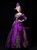 Purple Satin Puff Sleeve Appliques Vintage Rococo Dress