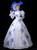 White Satin Print High Neck Long Sleeve Rococo Baroque Dress