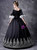 Black Satin Appliques Short Sleeve Victorian Dress