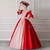 Red Satin Lace V-neck Short Sleeve Victorian Antonietta Dress