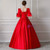 Red Satin Lace V-neck Short Sleeve Victorian Antonietta Dress