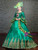 Green Satin Appliques Long Sleeve Baroque Vintage Dress