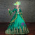 Green Satin Appliques Long Sleeve Baroque Vintage Dress