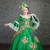 Green Satin Appliques Square Long Sleeve Victorian Dress